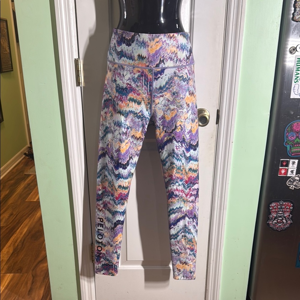 Peloton River Rock High Waist Leggings Teal Lilac Fuchsia 7/8 Length Size Large